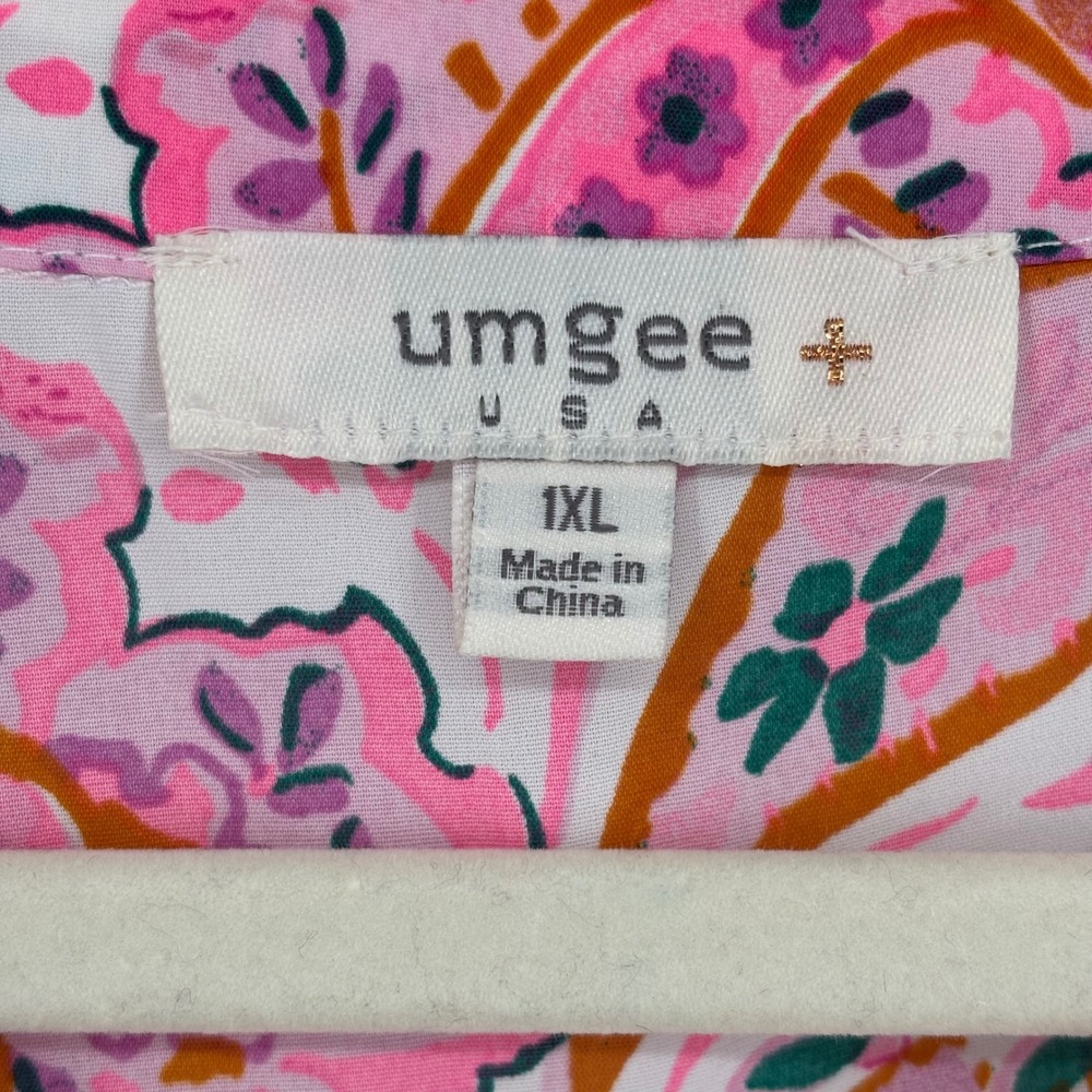 Umgee Pink Paisley Floral Tiered Tunic Top 3/4 Balloon Sleeve Plus Size 1XL - Picture 3 of 8
